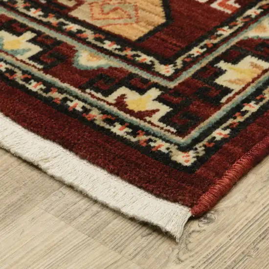 12' Red And Ivory Genuine Wool Oriental Runner Rug With Fringe Photo 9