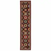Photo of Red And Ivory Oriental Power Loom Runner Rug With Fringe