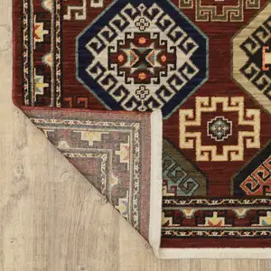 Photo of Red And Ivory Oriental Power Loom Runner Rug With Fringe