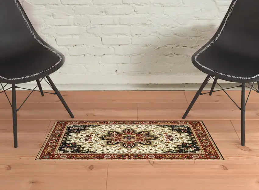 Red And Ivory Oriental Power Loom Stain Resistant Area Rug Photo 2