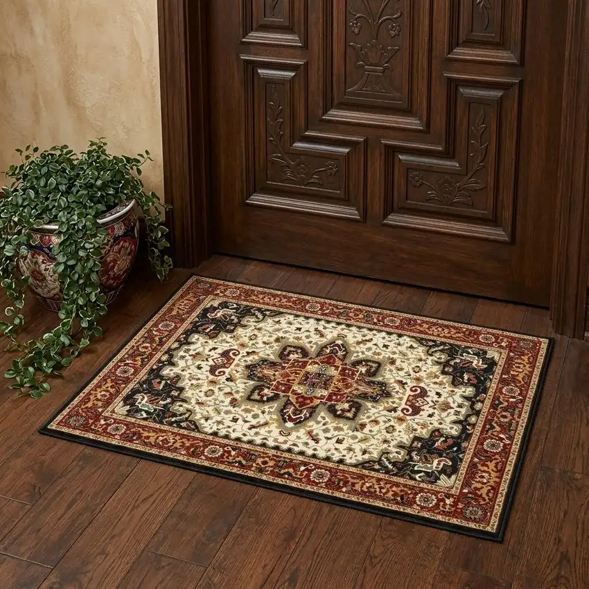 Red And Ivory Oriental Area Rug Photo 1