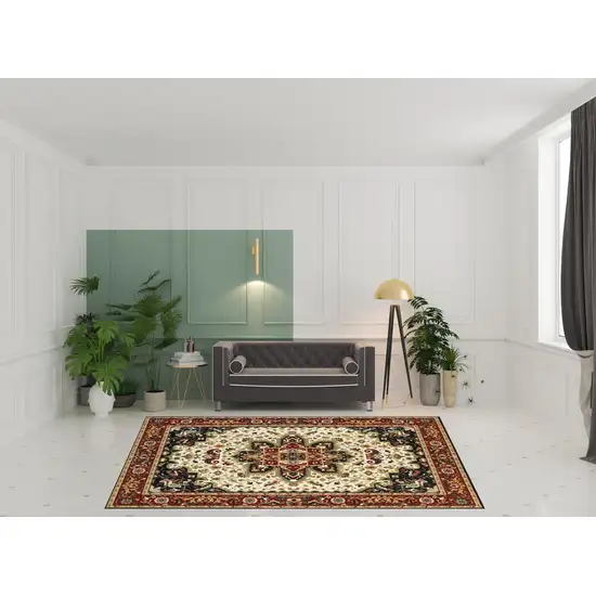 Red And Ivory Oriental Power Loom Stain Resistant Area Rug Photo 2