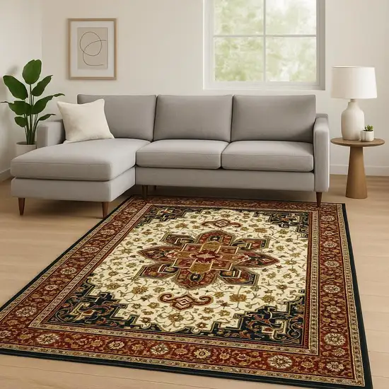 Red And Ivory Oriental Power Loom Stain Resistant Area Rug Photo 1