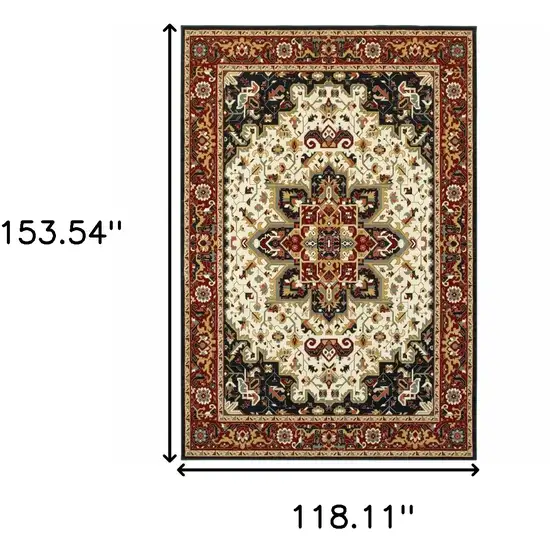 Red And Ivory Oriental Power Loom Stain Resistant Area Rug Photo 3