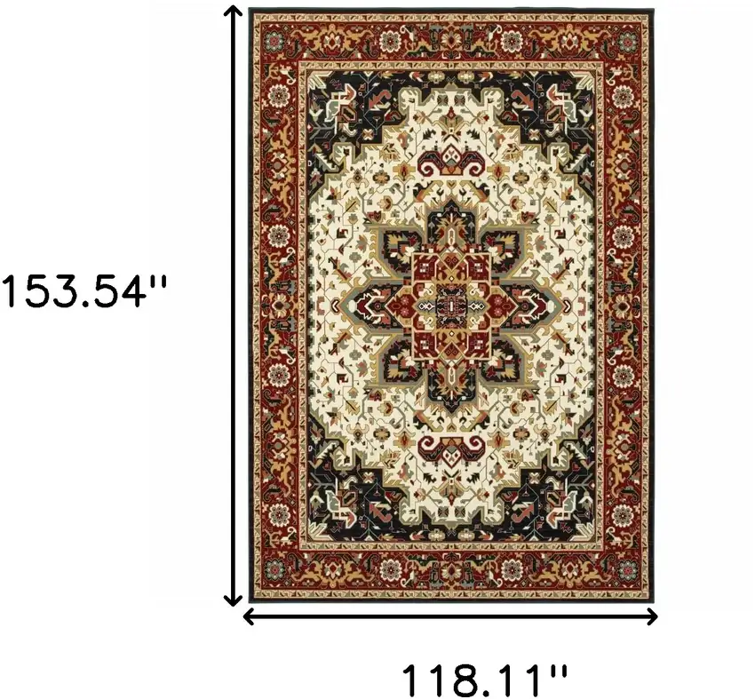 Red And Ivory Oriental Power Loom Stain Resistant Area Rug Photo 3