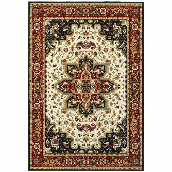 Red And Ivory Oriental Power Loom Stain Resistant Area Rug Photo 2