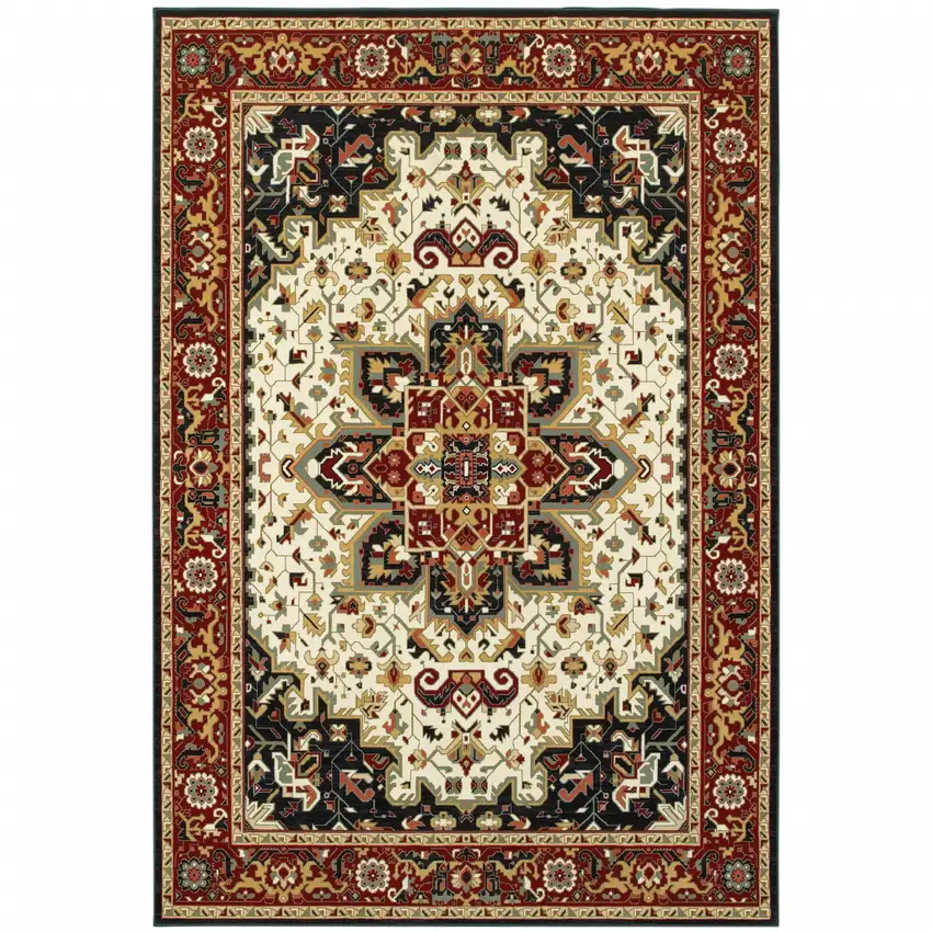 Red And Ivory Oriental Power Loom Stain Resistant Area Rug Photo 2
