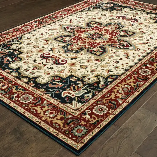 Red And Ivory Oriental Power Loom Stain Resistant Area Rug Photo 5