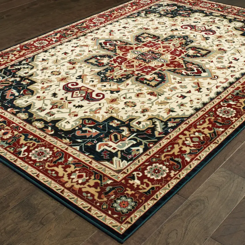 Red And Ivory Oriental Power Loom Stain Resistant Area Rug Photo 5