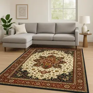 Photo of Red And Ivory Oriental Power Loom Stain Resistant Area Rug