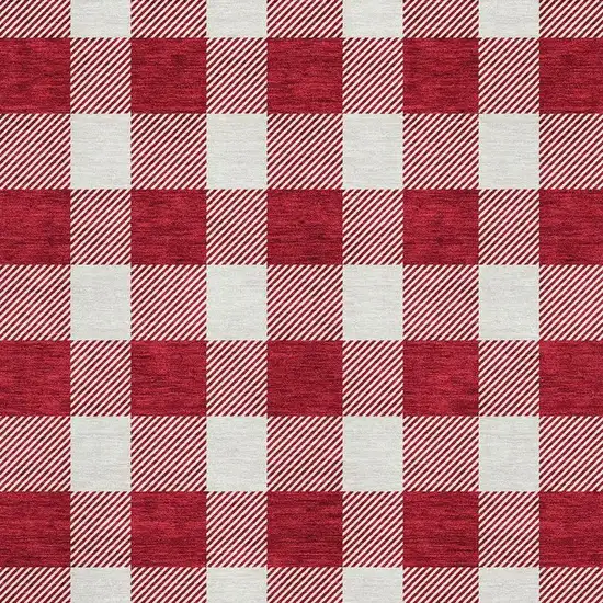 Red And Ivory Plaid Washable Area Rug With UV Protection Photo 2