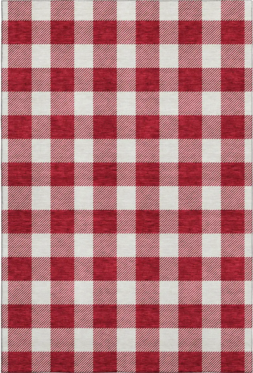 Red And Ivory Plaid Washable Area Rug With UV Protection Photo 1