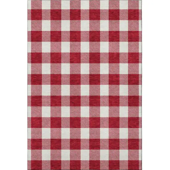 Red And Ivory Plaid Washable Area Rug With UV Protection Photo 3