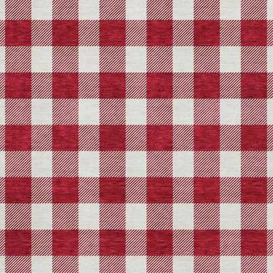 Red And Ivory Plaid Washable Area Rug With UV Protection Photo 2