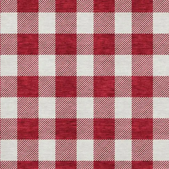 Red And Ivory Plaid Washable Area Rug With UV Protection Photo 2