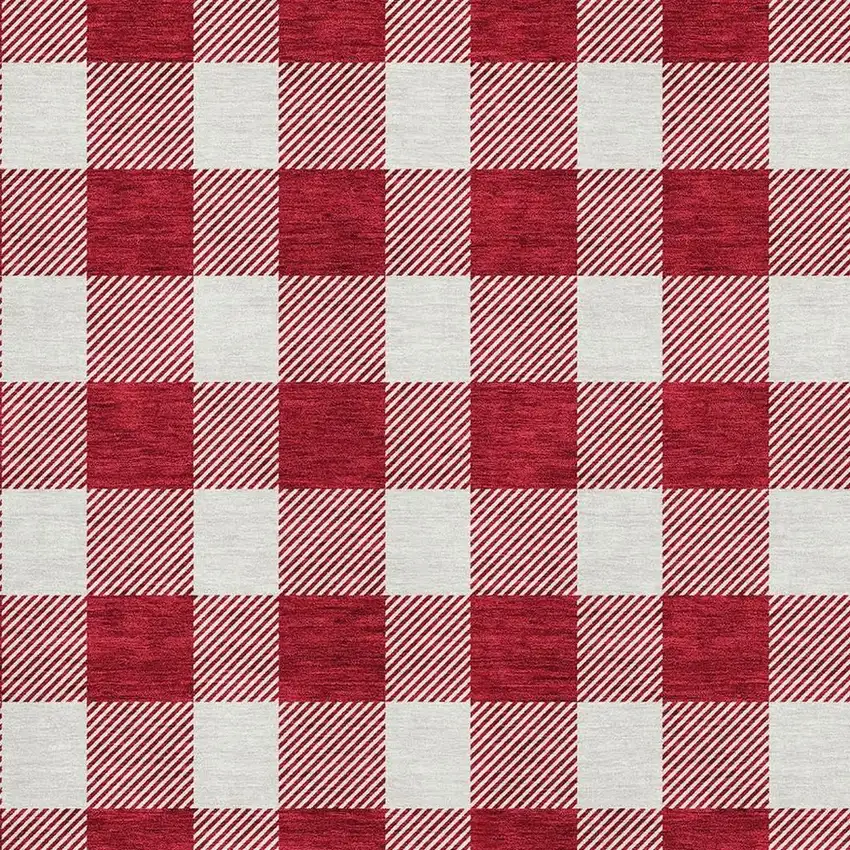 Red And Ivory Plaid Washable Area Rug With UV Protection Photo 2