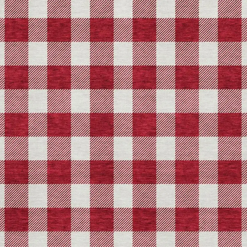Red And Ivory Plaid Washable Area Rug With UV Protection Photo 3