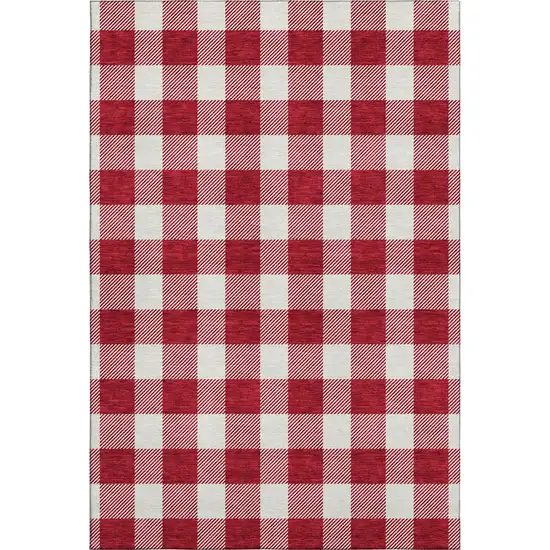 Red And Ivory Plaid Washable Area Rug With UV Protection Photo 1