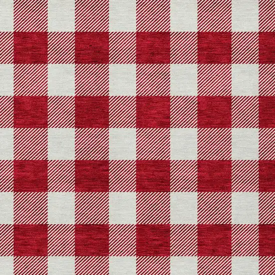Red And Ivory Plaid Washable Indoor Outdoor Area Rug Photo 5