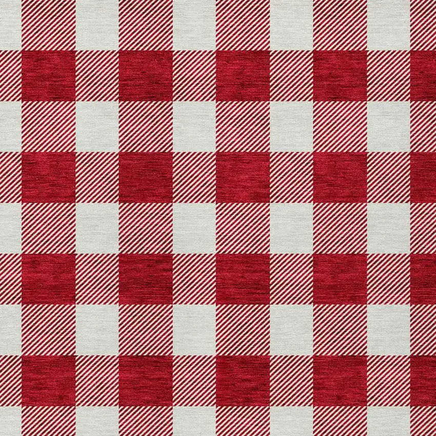 Red And Ivory Plaid Washable Indoor Outdoor Area Rug Photo 5