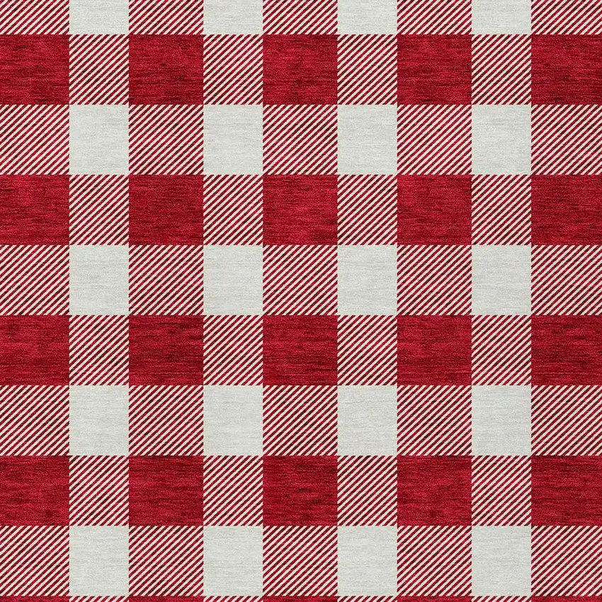Red And Ivory Plaid Washable Indoor Outdoor Area Rug Photo 5