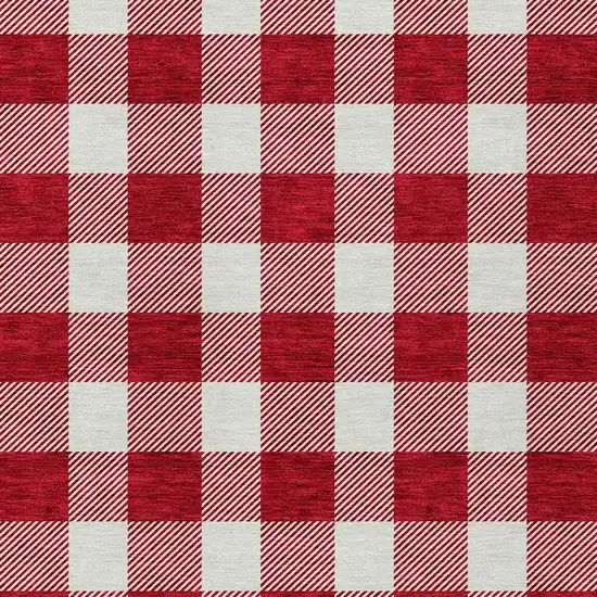 Red And Ivory Plaid Washable Indoor Outdoor Area Rug Photo 5