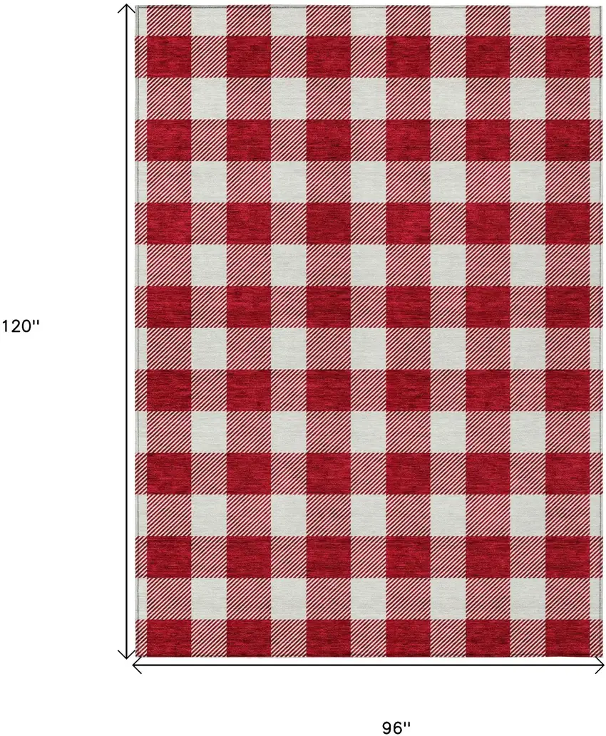 Red And Ivory Plaid Washable Indoor Outdoor Area Rug Photo 3
