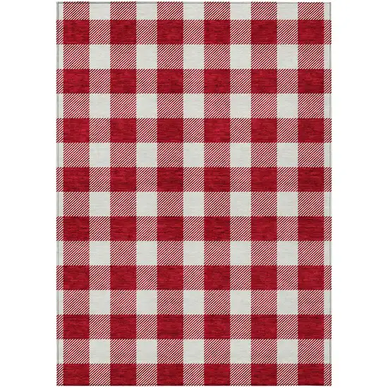 Red And Ivory Plaid Washable Indoor Outdoor Area Rug Photo 2