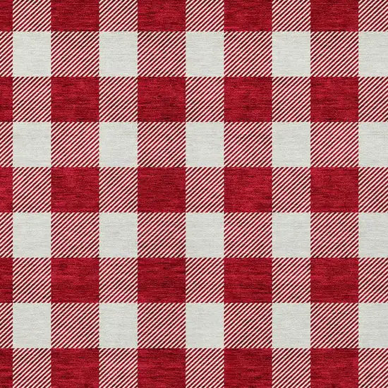 Red And Ivory Plaid Washable Indoor Outdoor Area Rug Photo 5