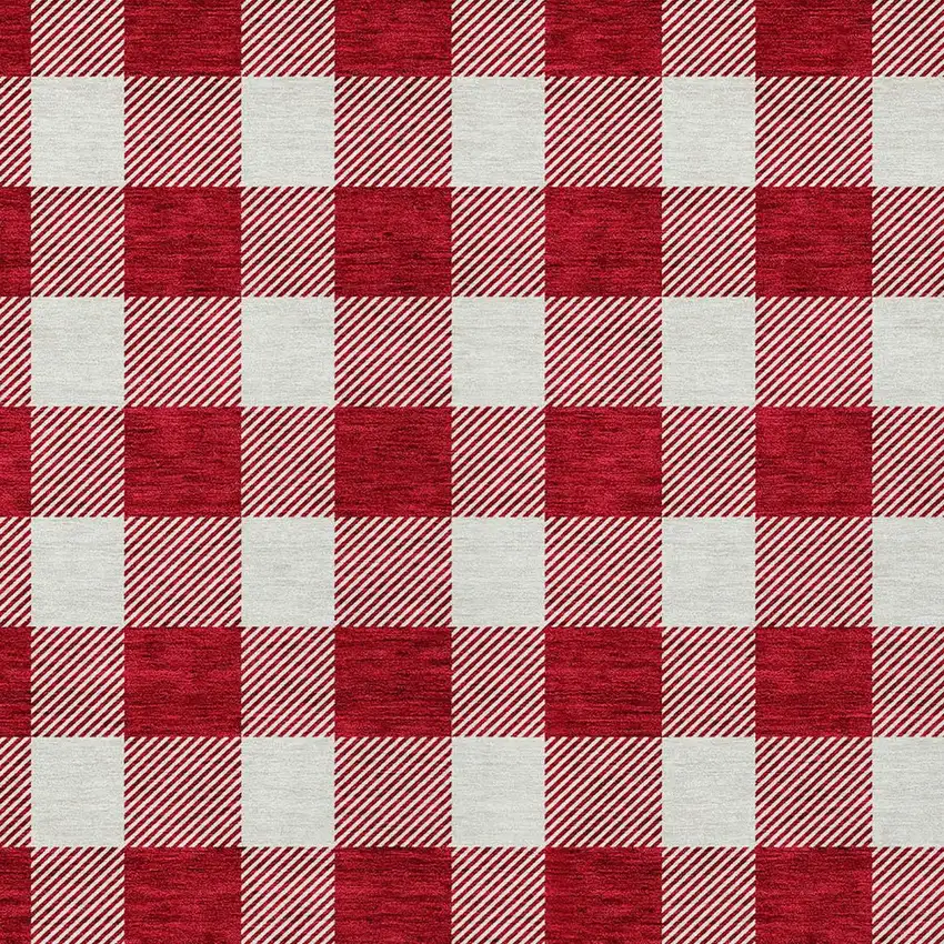 Red And Ivory Plaid Washable Indoor Outdoor Area Rug Photo 5