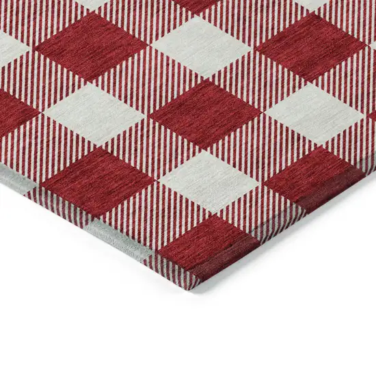 Red And Ivory Plaid Washable Indoor Outdoor Area Rug Photo 4