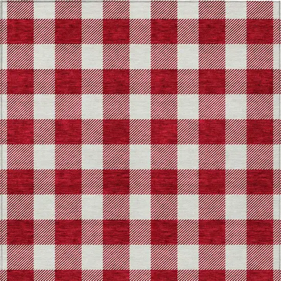 Red And Ivory Plaid Washable Indoor Outdoor Area Rug Photo 6