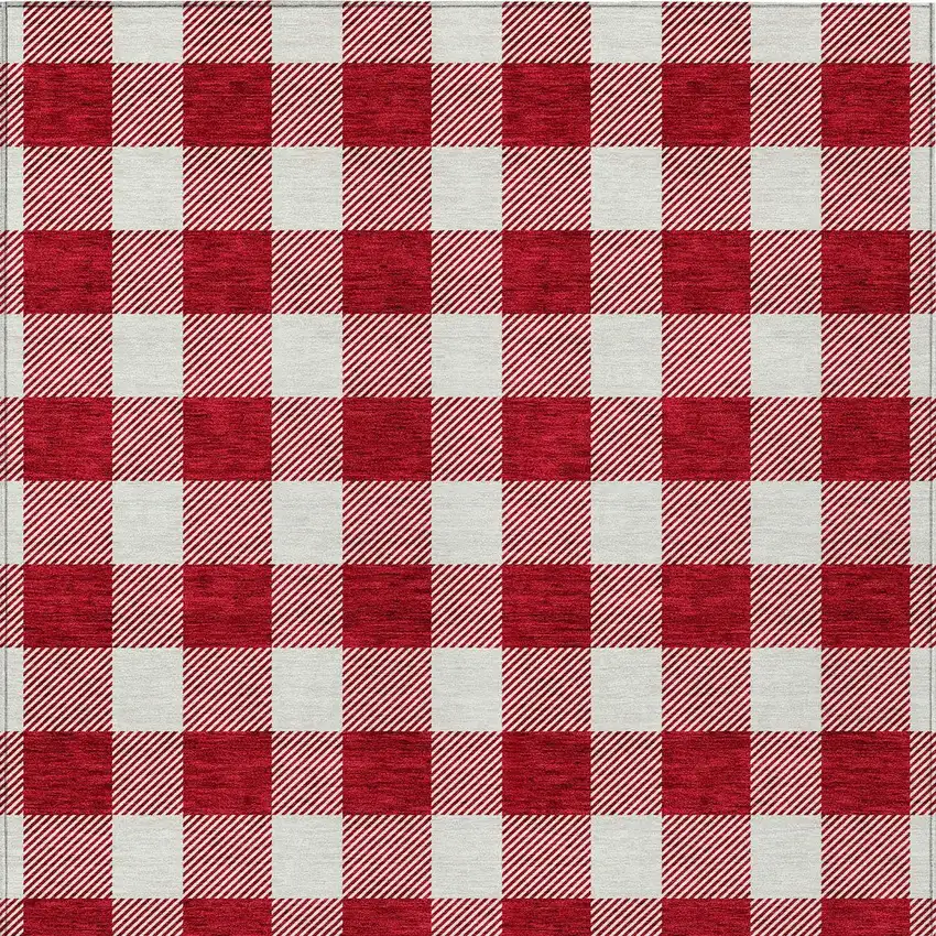 Red And Ivory Plaid Washable Indoor Outdoor Area Rug Photo 6