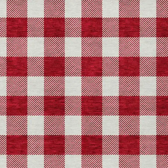 Red And Ivory Plaid Washable Indoor Outdoor Area Rug Photo 5