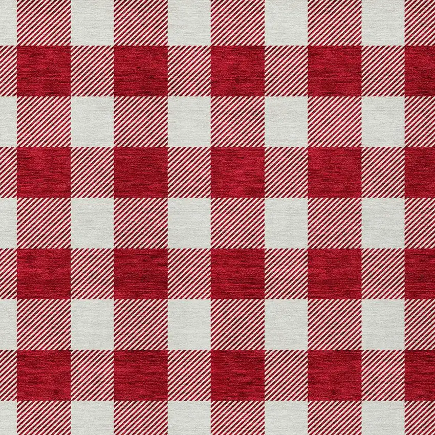 Red And Ivory Plaid Washable Indoor Outdoor Area Rug Photo 5