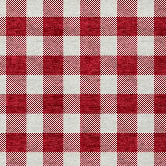 Red And Ivory Plaid Washable Indoor Outdoor Area Rug Photo 5