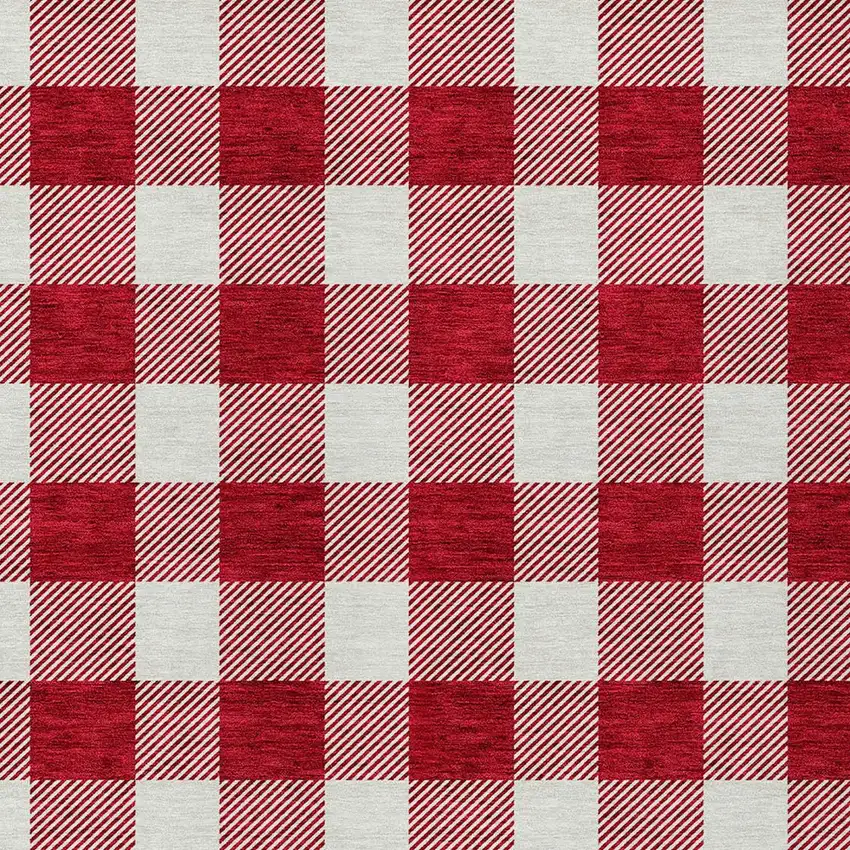 Red And Ivory Plaid Washable Indoor Outdoor Area Rug Photo 5