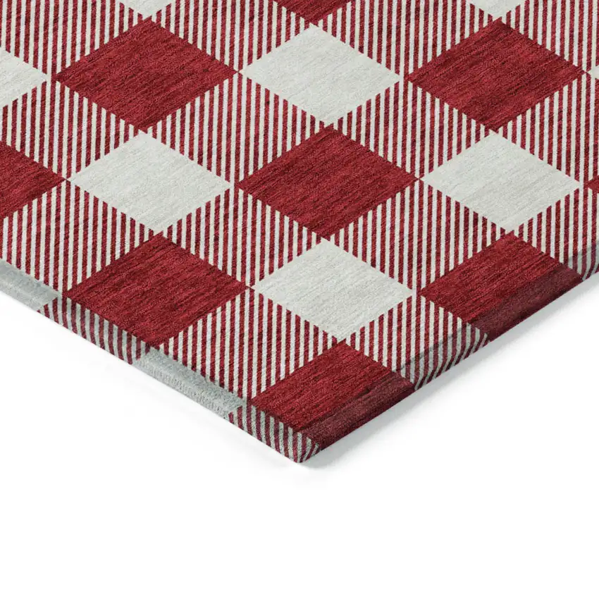 Red And Ivory Plaid Washable Indoor Outdoor Area Rug Photo 4