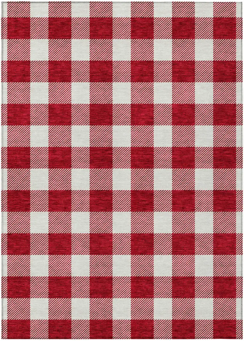 Red And Ivory Plaid Washable Indoor Outdoor Area Rug Photo 2