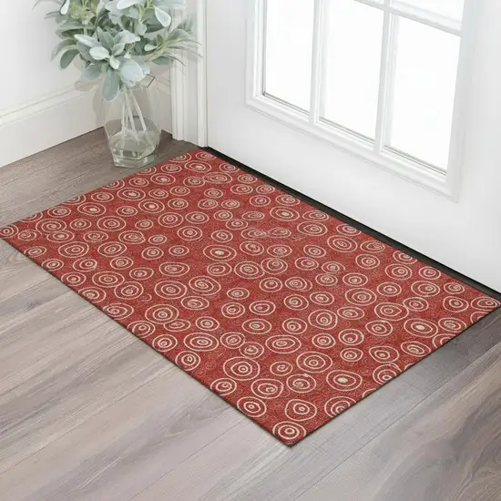 Red And Ivory Polka Dot Washable Area Rug With UV Protection Photo 1