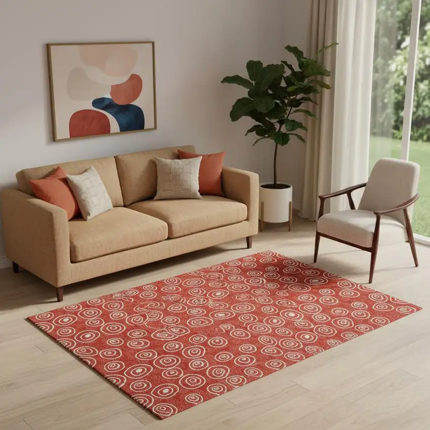 Red And Ivory Polka Dot Washable Area Rug With UV Protection Photo 1