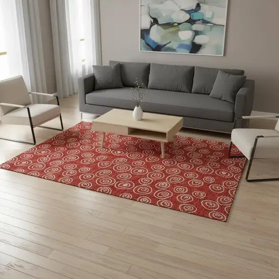 Red And Ivory Polka Dot Washable Area Rug With UV Protection Photo 2