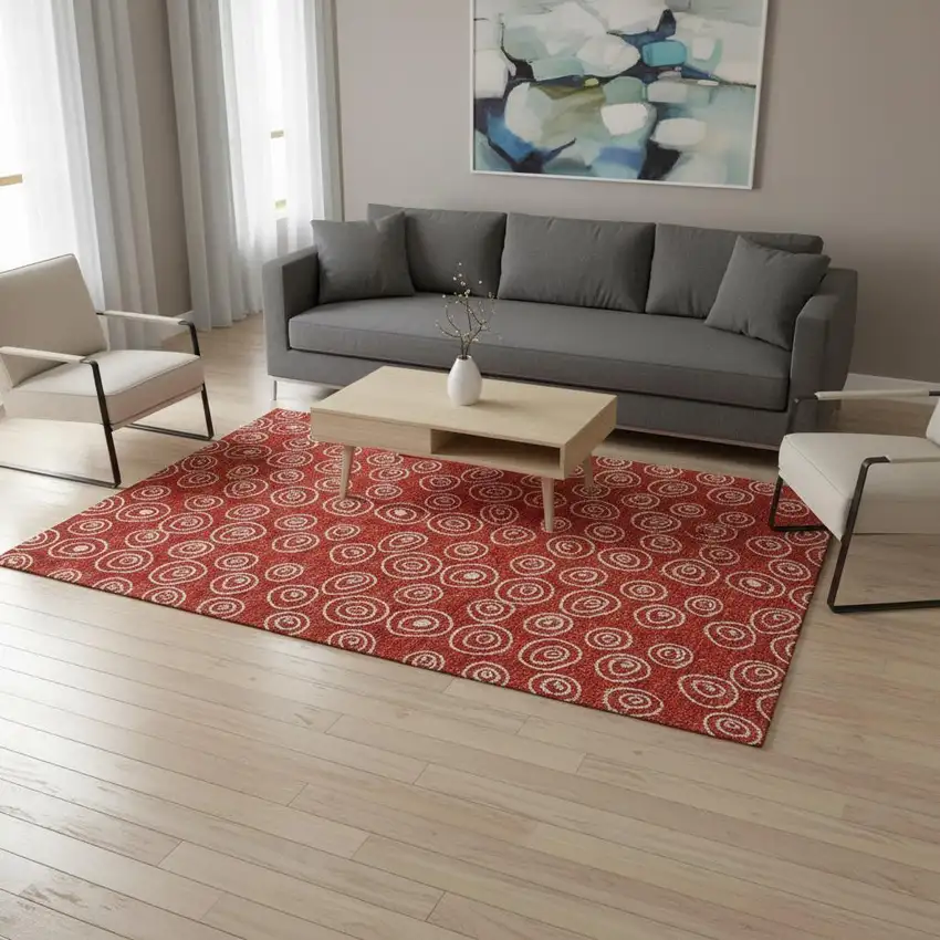 Red And Ivory Polka Dot Washable Area Rug With UV Protection Photo 2