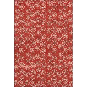 Photo of Red And Ivory Polka Dot Washable Area Rug With UV Protection