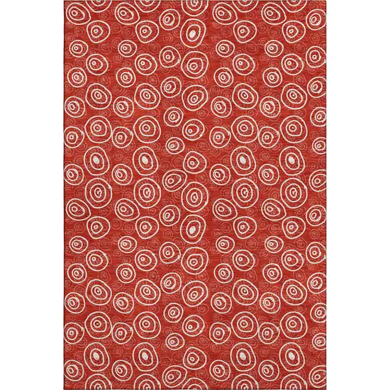 Red And Ivory Polka Dot Washable Area Rug With UV Protection Photo 1