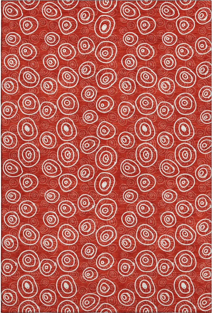 Red And Ivory Polka Dot Washable Area Rug With UV Protection Photo 1