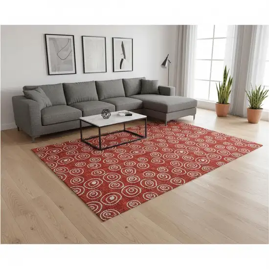 Red And Ivory Polka Dot Washable Area Rug With UV Protection Photo 2