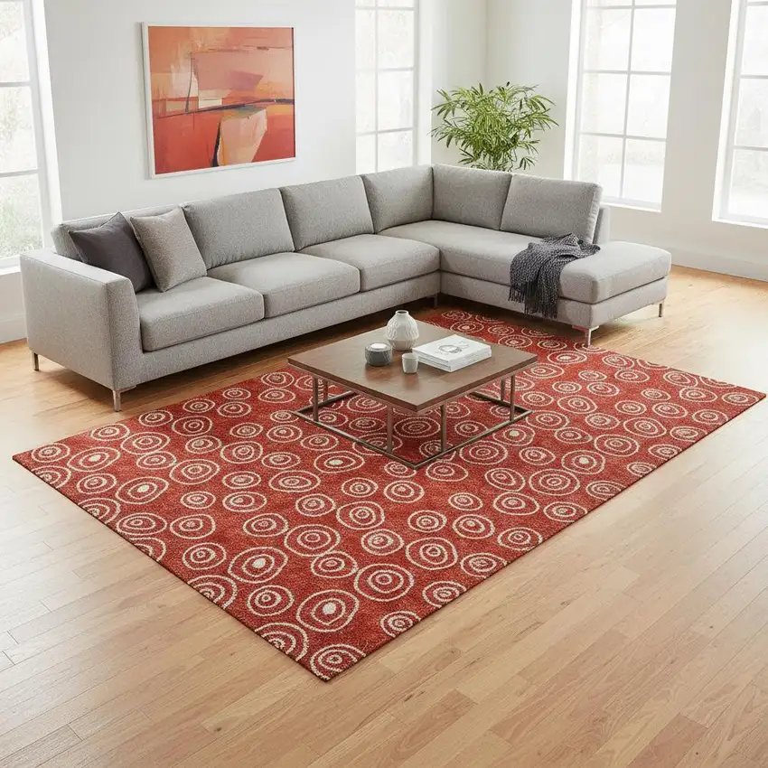 Red And Ivory Polka Dot Washable Area Rug With UV Protection Photo 2