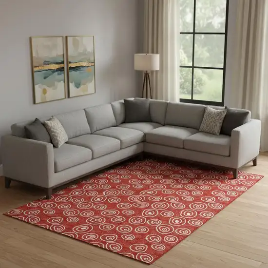 Red And Ivory Polka Dot Washable Area Rug With UV Protection Photo 1