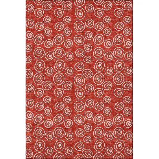 Red And Ivory Polka Dot Washable Area Rug With UV Protection Photo 4